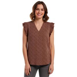 Womens Adrianna Papell Cap Double Pleat Sleeve Leopard Dot Blouse