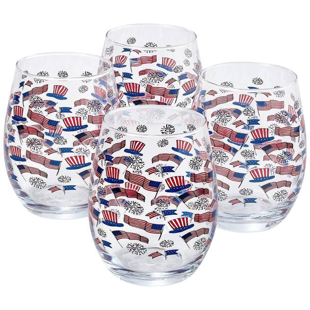 Home Essentials Hat Banner Fireworks Flag Wine Glass - Set of 4