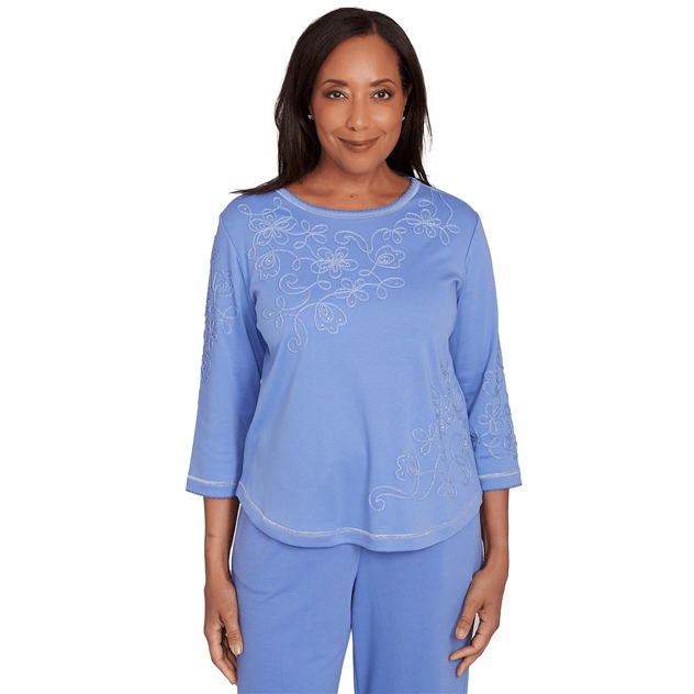 Petite Alfred Dunner Casual Vibe Soutache Embroidery Blouse