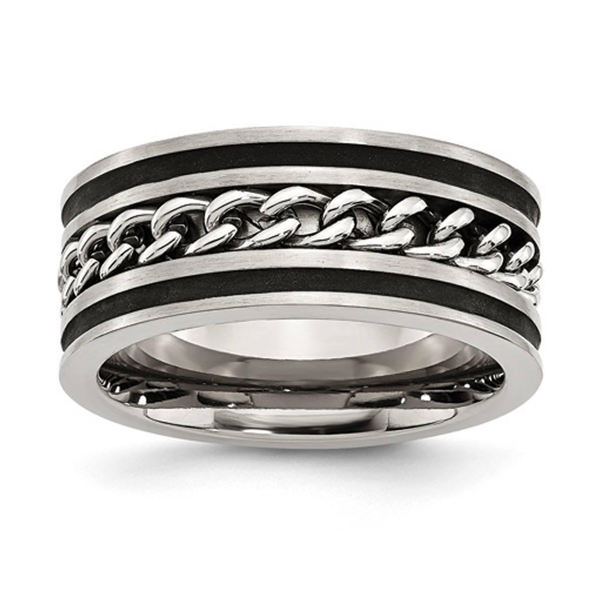 Mens Gentlemen's Classics(tm) 10mm Black Plated & Striped Band