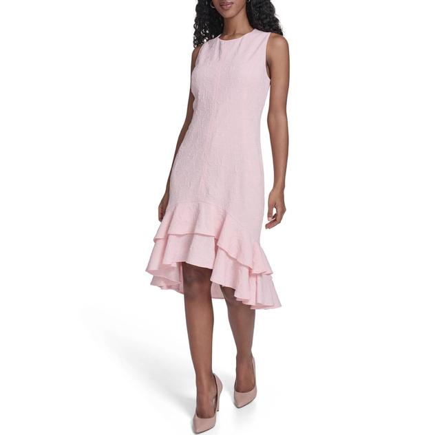 Womens Tommy Hilfiger Ruffle Trim Mixed Media Floral Hi Low Dress