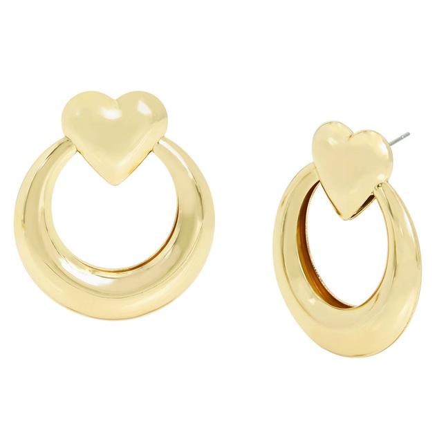 Steve Madden Yellow Gold-Tone Heart Doorknocker Drop Earrings