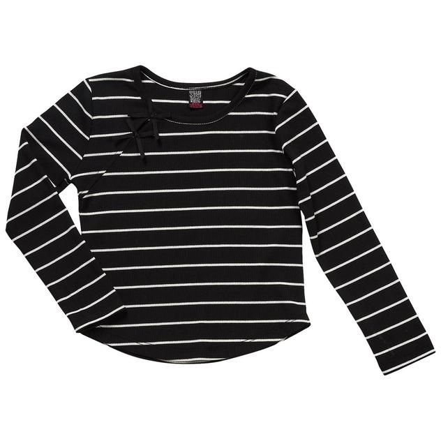 Girls (4-6x) Star Ride® Stripe Bow Keyhole Rib Knit Top