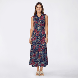 Womens Emily Daniels Sleeveless Floral Pocket Ruffle Hem Midi