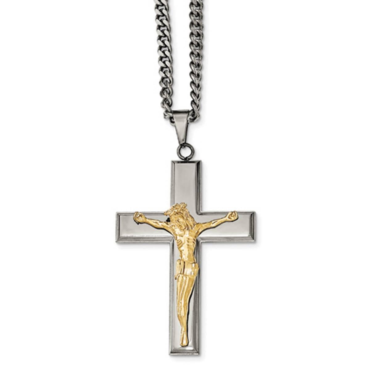 Mens Gentlemen's Classics(tm) Cross with Yellow IP Jesus Necklace
