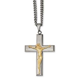 Mens Gentlemen's Classics(tm) Cross with Yellow IP Jesus Necklace