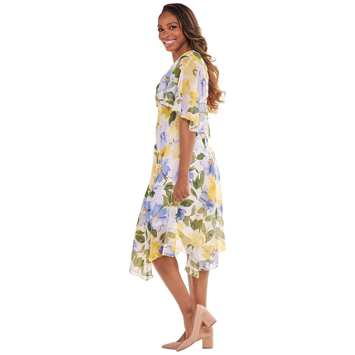Womens Rabbit Rabbit Rabbit Flutter Sleeve Floral Midi Dress