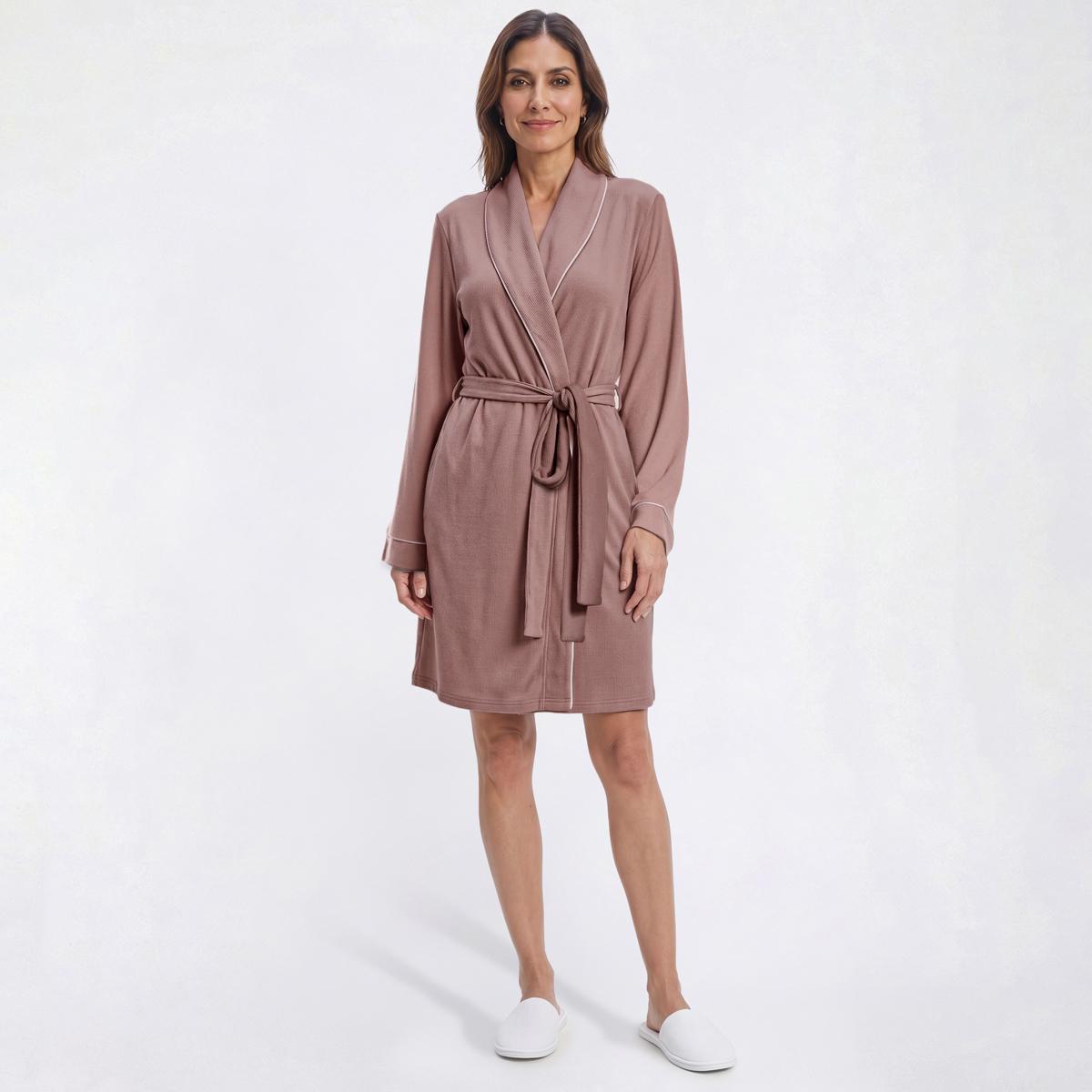 Womens Nicole Miller Short Sleeve Brushed Poly Rib Shawl Collar