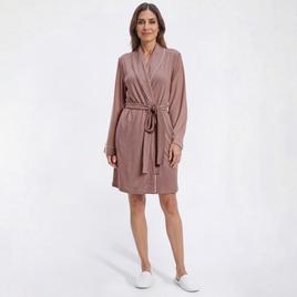Womens Nicole Miller Short Sleeve Brushed Poly Rib Shawl Collar