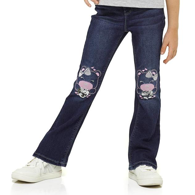 Girls (4-6x) Squeeze Teddy Heart Embroidered Knee Flare Jeans