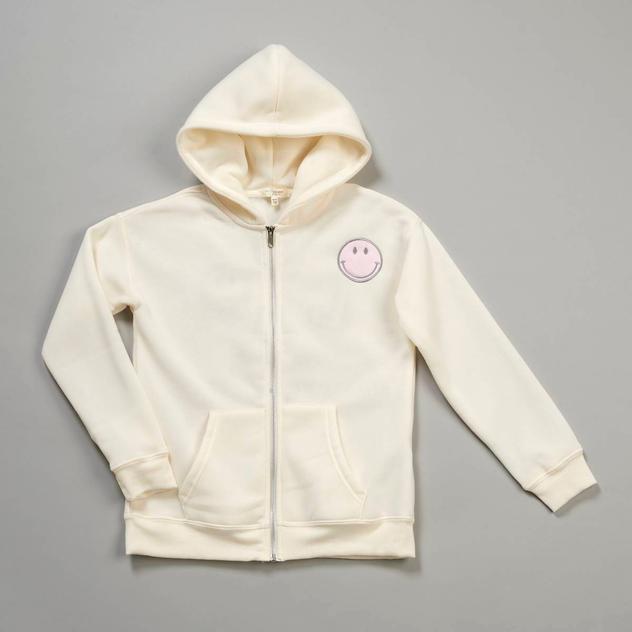 Girls (7-16) No Comment Smiley Appliqué Love Zip Hoodie