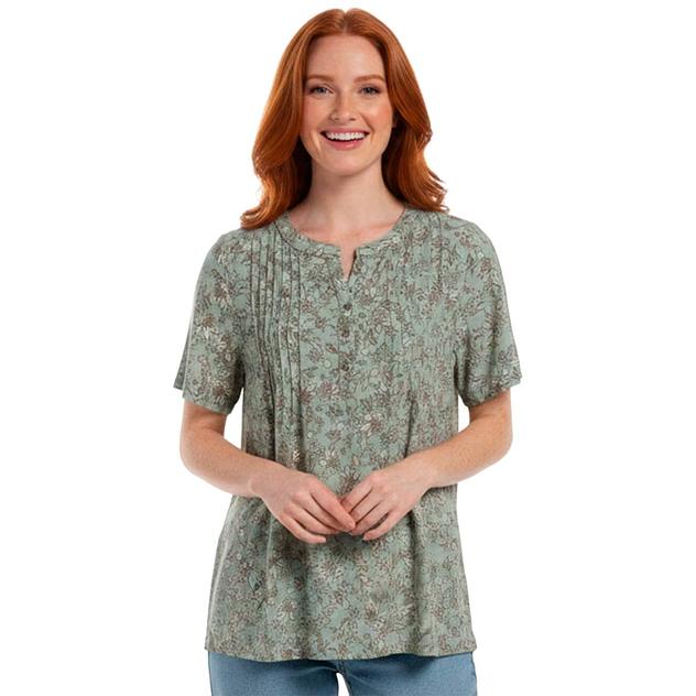 Womens Napa Valley Short Sleeve Sketch Floral Henley Blouse