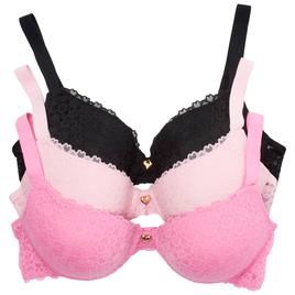 Womens Juicy Couture 3pk Heart Lace Bras w/Logo Strap JC2550-3PKF