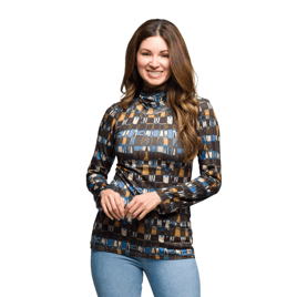 Womens 24/7 Comfort Apparel Mock Neck Long Sleeve Printed Top
