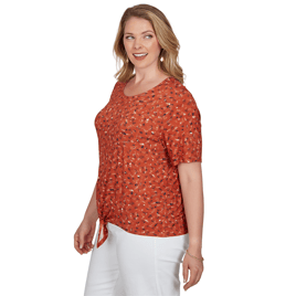 Plus Size Emaline Key Items Short Sleeve Abstract Tie Hem Blouse
