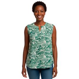 Womens Notations Sleeveless Tropical Leaf Knit Pleat Blouse