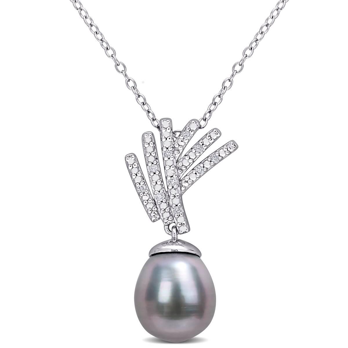 Gemstone Classics(tm) Tahitian Pearl & Diamond Drop Pendant