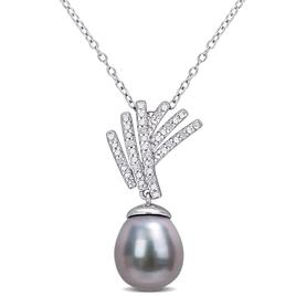 Gemstone Classics(tm) Tahitian Pearl & Diamond Drop Pendant