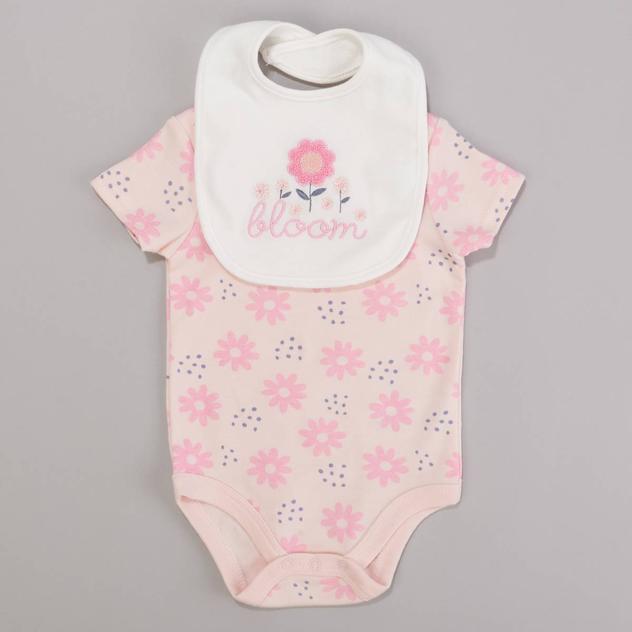 Baby Girl (NB-9M) bon bébé® Bloom Flower Bodysuit & Bib