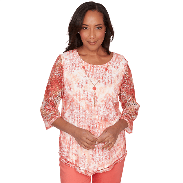 Petite Alfred Dunner Resort Living Tie Dye Floral Blouse