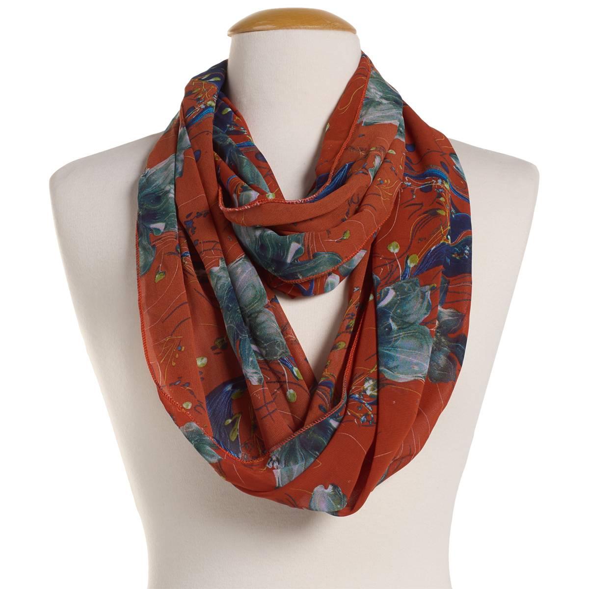 Womens Renshun Floral Pearl Silky Infinty Scarf