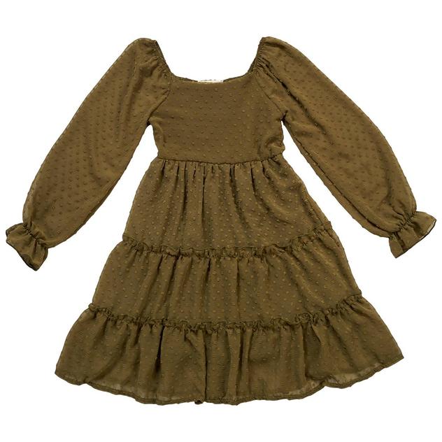 Girls (7-12) Dream Girl Long Sleeve Tiered Clip Dot Dress