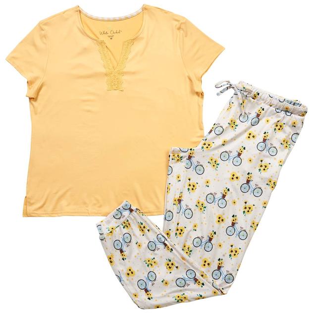 Womens White Orchid Short Sleeve Bike Scene Jogger Pajama Set
