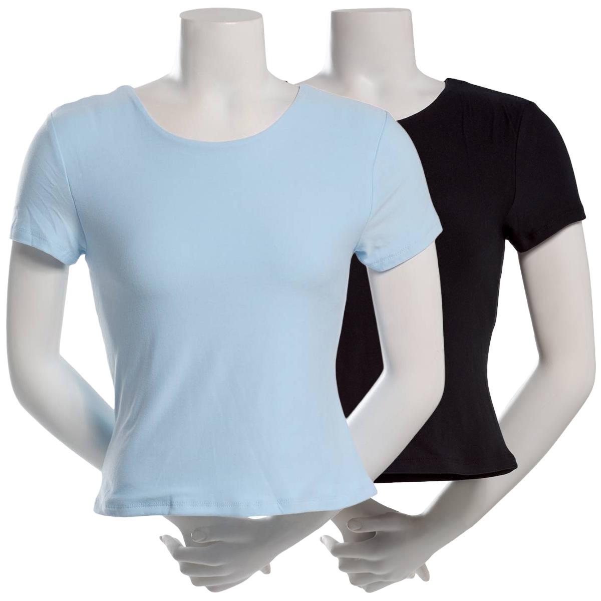 Juniors Pink Rose 2pk. Double Layered Crew Neck Tees