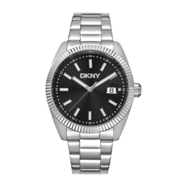 Mens DKNY Date Fluted Bezel Black Dial Watch -DK1G133M0025