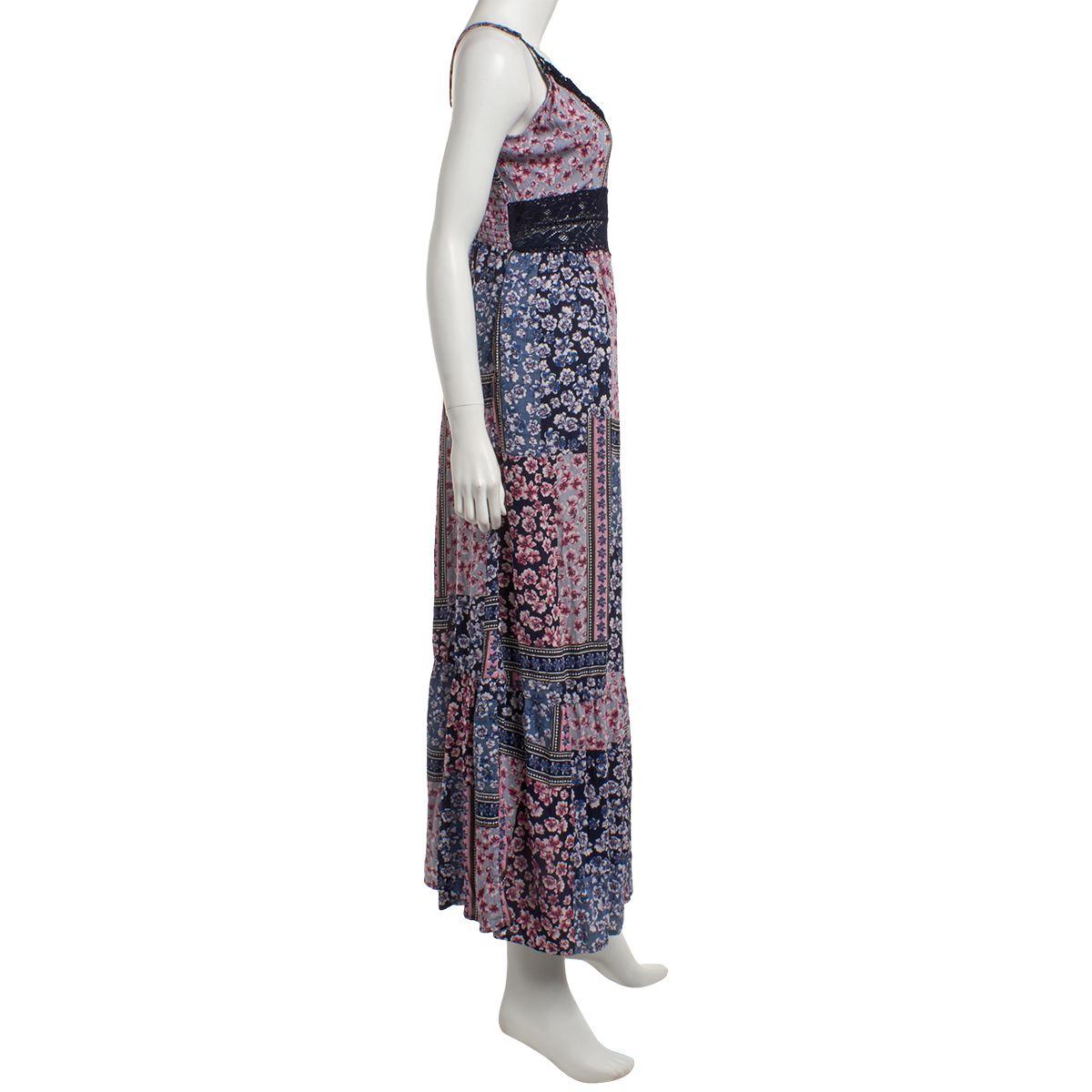 Juniors Angie Patchwork Crochet Lace Trim Maxi Slip Dress