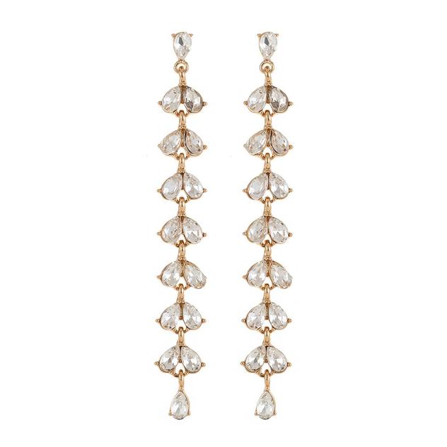 Roman Gold-Tone Linear Pear Clear Glass Dangle Earrings