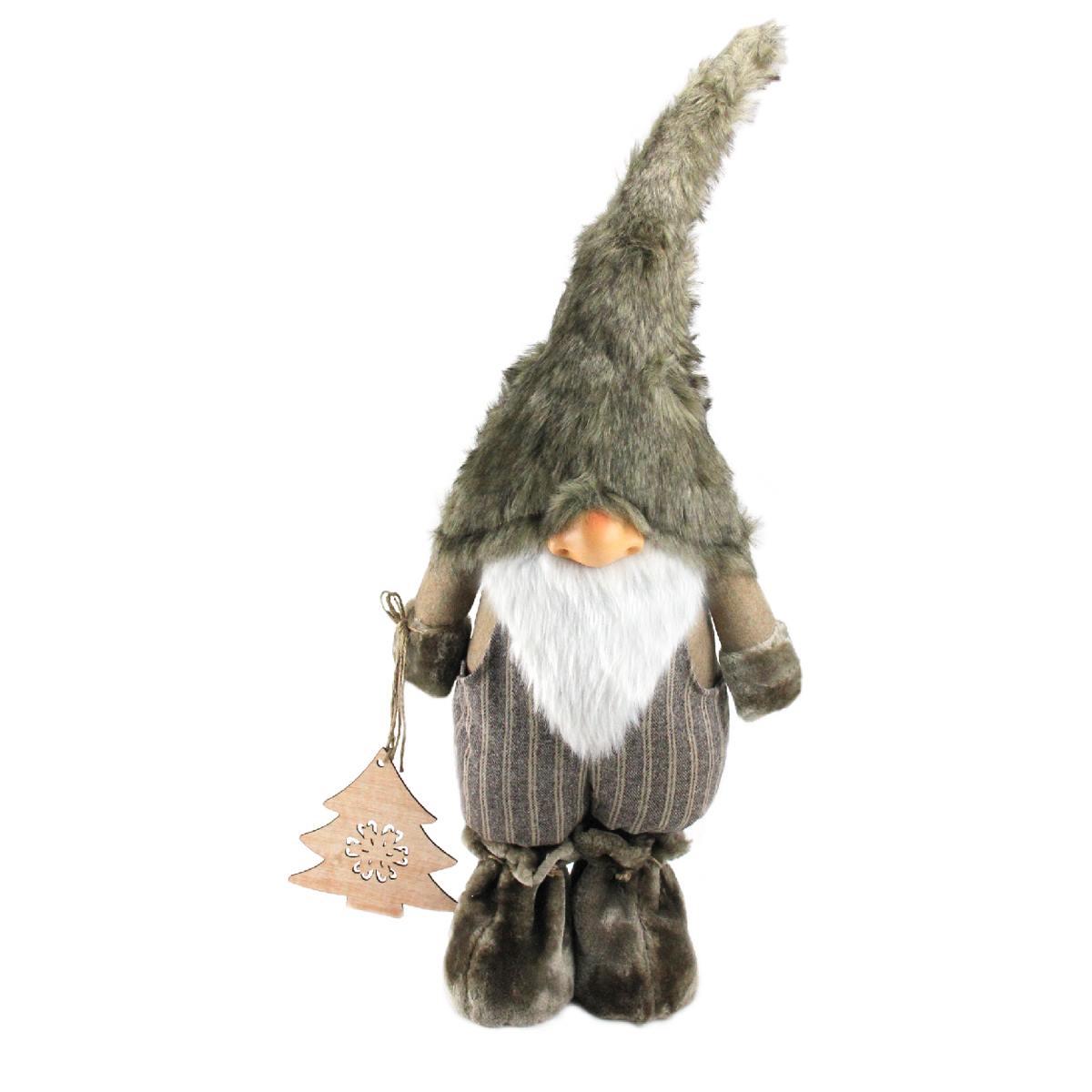 Northlight Woodland Gnome Holding a Wooden Tree Christmas Figure