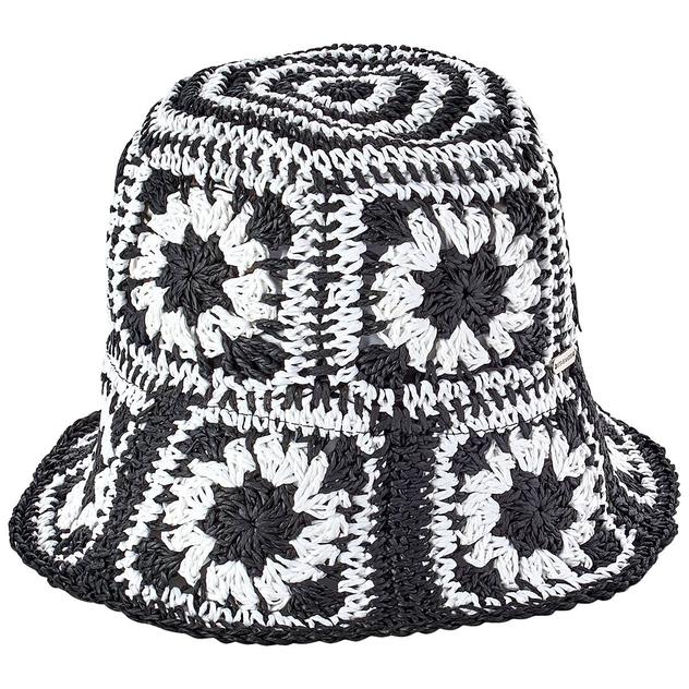 Womens Steve Madden Patchwork Straw Bucket Hat