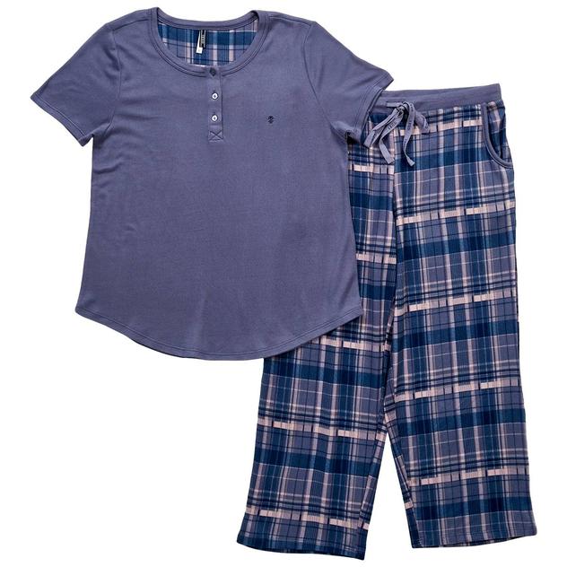 Plus Size IZOD® Solid Tee & Falling Plaid Capris Pajama Set
