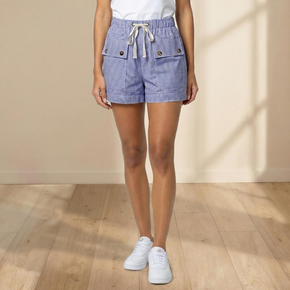 Womens MNK Seersucker Drawstring Shorts w/ Pockets