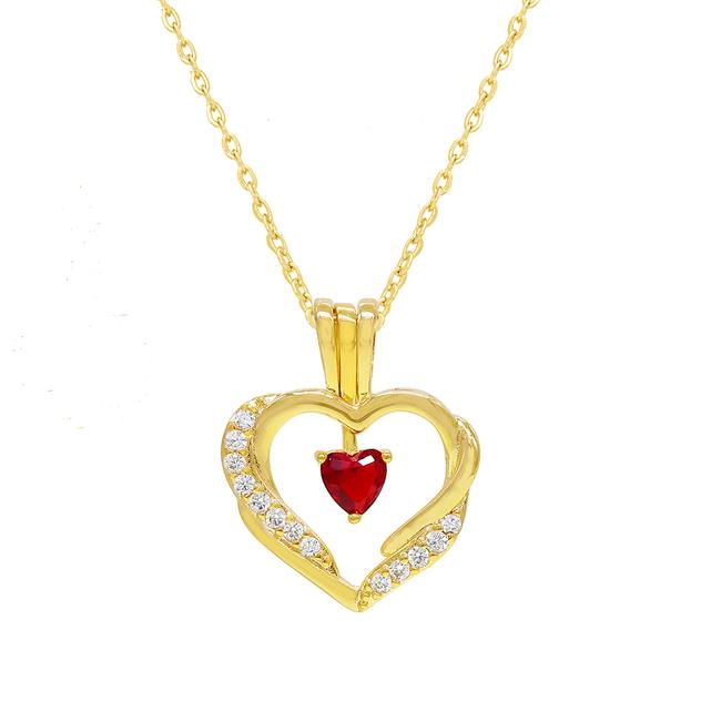 Gold Plated Red CZ Heart Pendant Necklace
