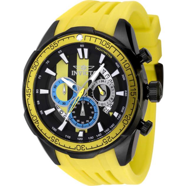Mens Invicta Black & Yellow Dial Silicone Band Watch - 48452