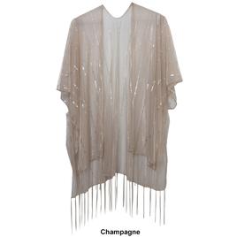 Womens Jessica McClintock Hologram Tie Front Fringe Kimono