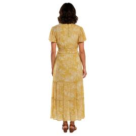 Womens Vivid Aura Short Sleeve Floral Smock Waist Tier Maxi Dress