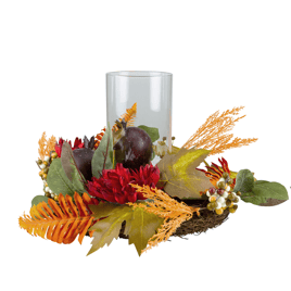 Northlight Mums with Pomegranate Candle Holder Centerpiece