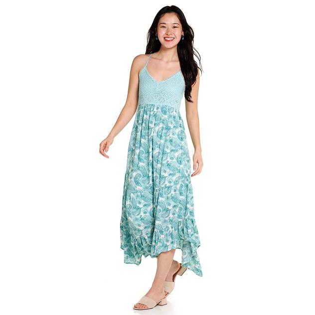 Juniors No Comment Crochet Paisley Handkerchief Hem Midi Dress