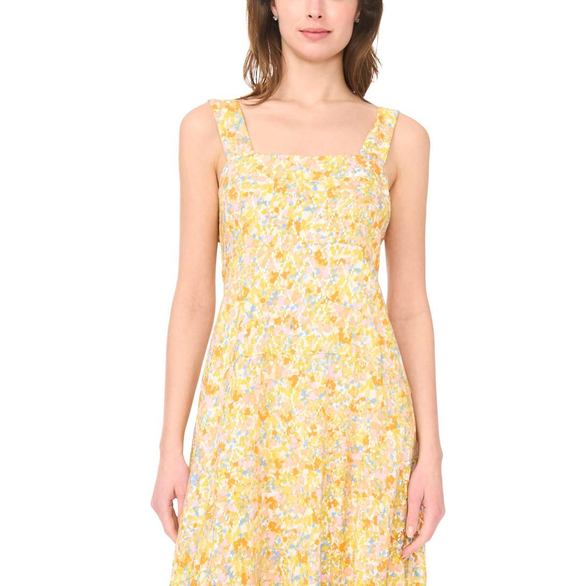 Womens MSK Sleeveless Square Neck Abstract Challis Midi Dress