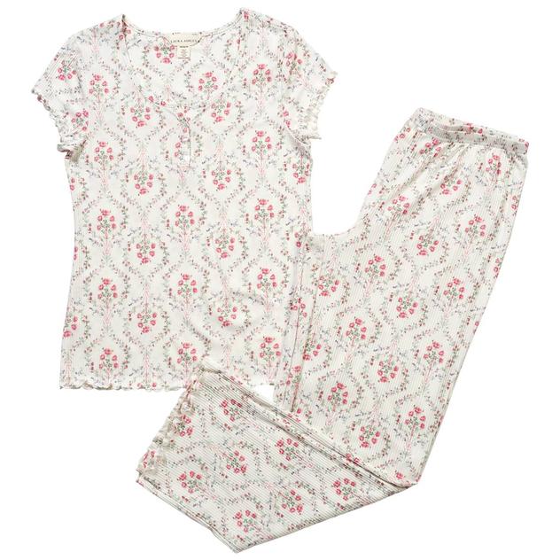 Womens Laura Ashley® Floral Trellis Lettuce Edge Pajama Set
