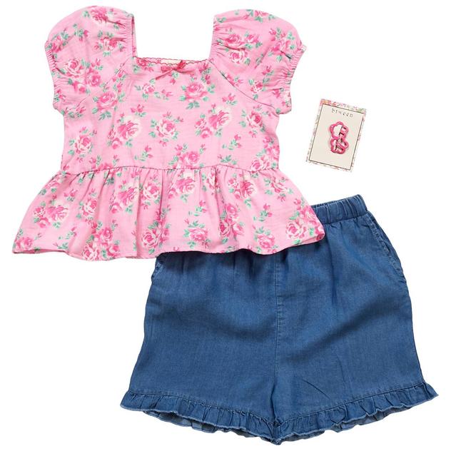 Girls (7-12) BTween® Rose Top with Short Set - Pink Lady