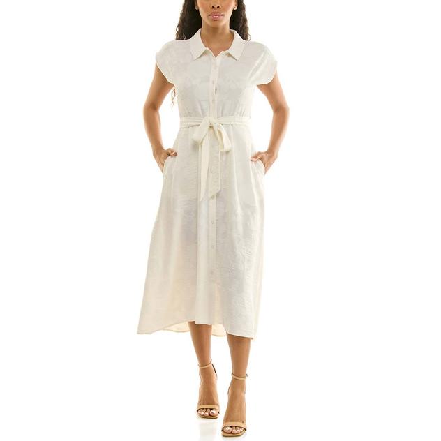 Womens Nina Leonard Short Dolman Sleeve Floral Shirtdress