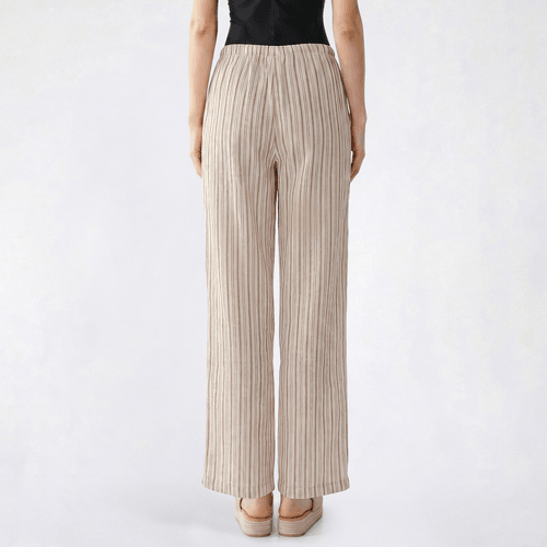 Juniors Hunter & Brown Linen Stripe Tie Waist Pull On Pants