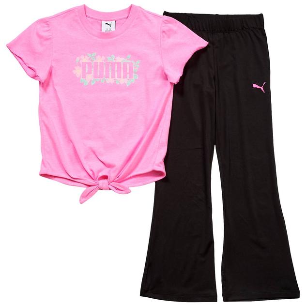 Girls (4-6x) Puma® Pixel Floral Logo Tie Front Tee & Legging Set