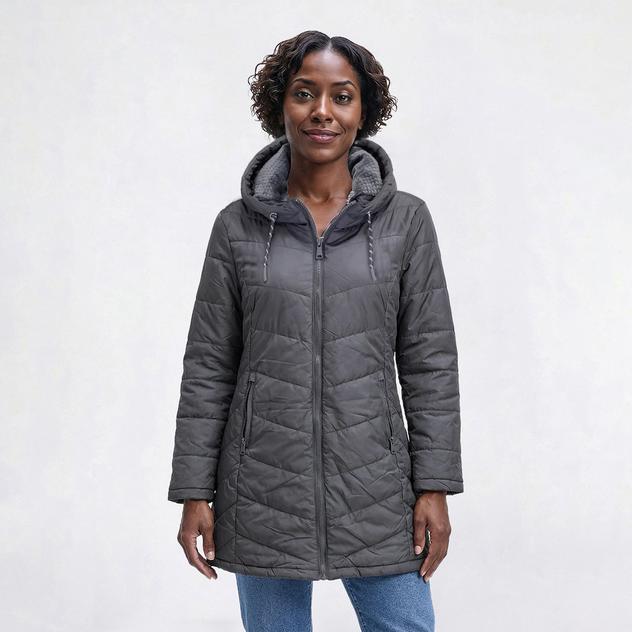 Womens Sport Axis Long Coat with Faux Fur Hood