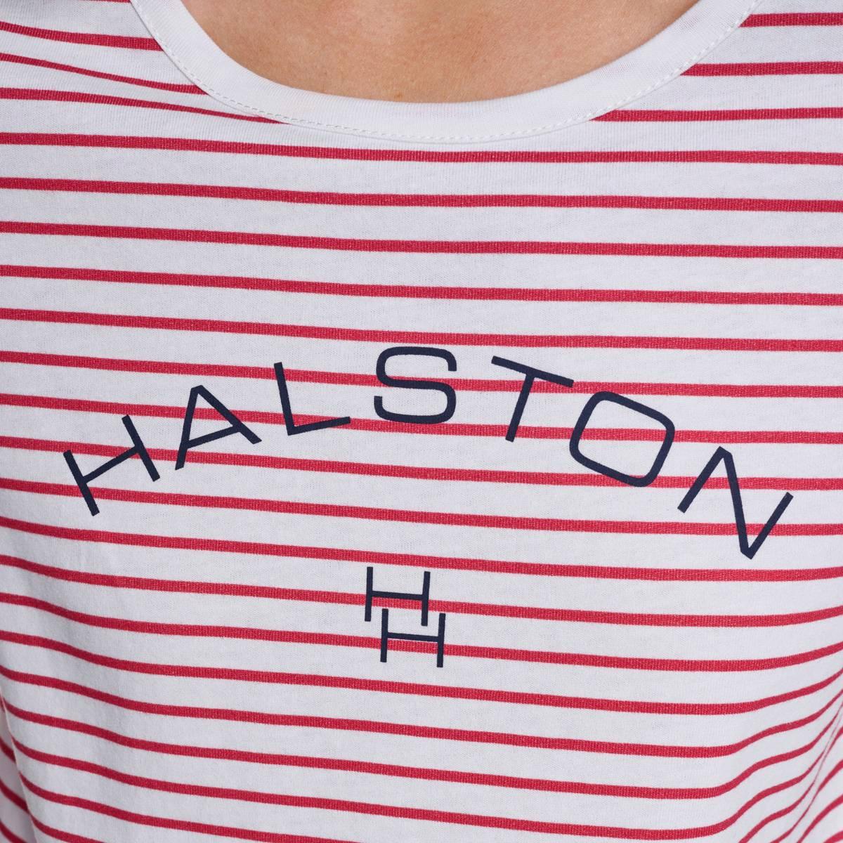 Womens Halston Short Sleeve Crew Neck Stripe Logo Tee