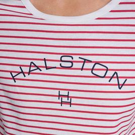 Womens Halston Short Sleeve Crew Neck Stripe Logo Tee